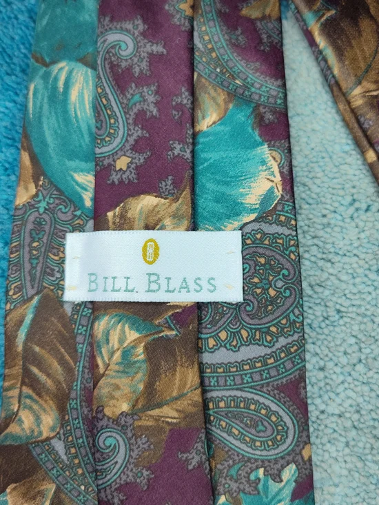 Bill Blass Silk Paisley Tie Purple Teal Taupe Made USA Vintage Classic 90s - Picture 2 of 5